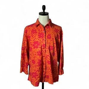 Jaclyn Smith Linen Floral Print Button Up Long Sleeve Blouse Coastal Sustainable